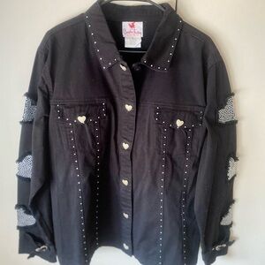 Women’s Deadstock Quacker Factory Embellished Black Denim Jacket